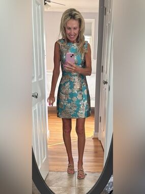 Lilly Pulitzer catie skirted tanger teal Mini dress floral fling metallic